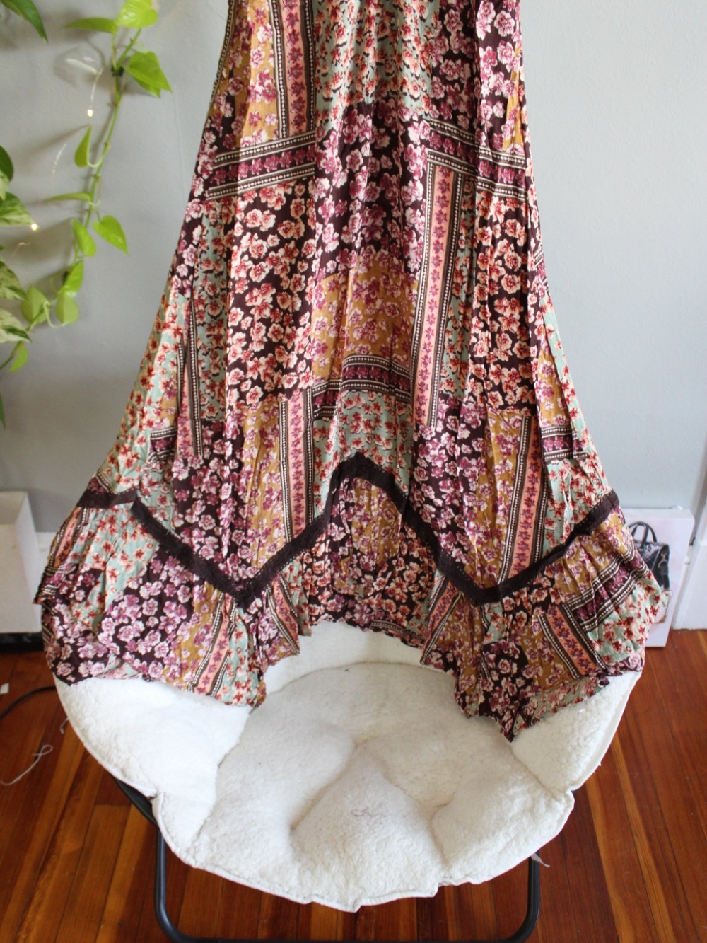 Angie Floral Patchwork Maxi Dress in Pink, Mustard, Mint - Picture 3 of 7